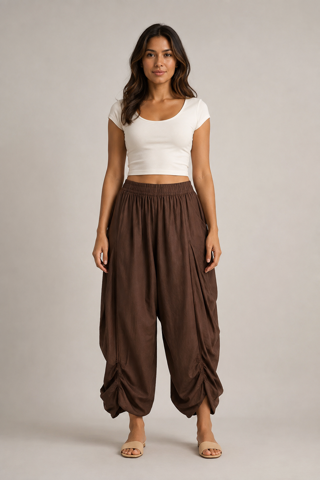 Pantalon large plissé taille haute à cordon – Style rétro punk