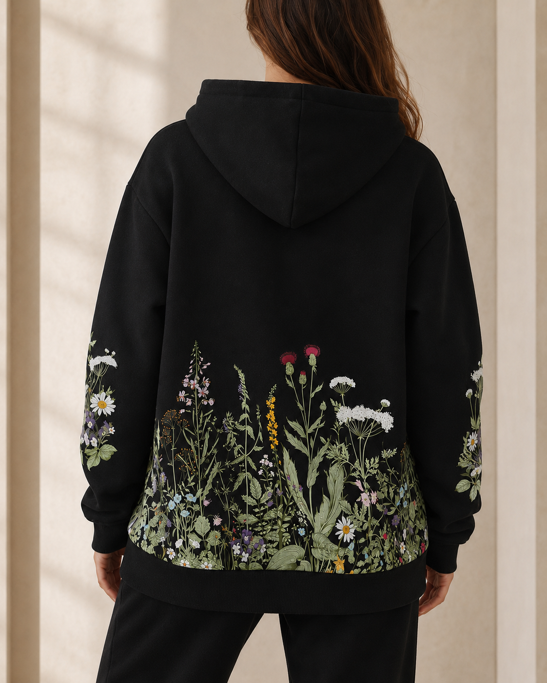 Sweat à Capuche Oversize Femme à Imprimé Floral
