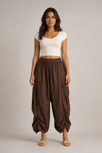 Pantalon large plissé taille haute à cordon – Style rétro punk