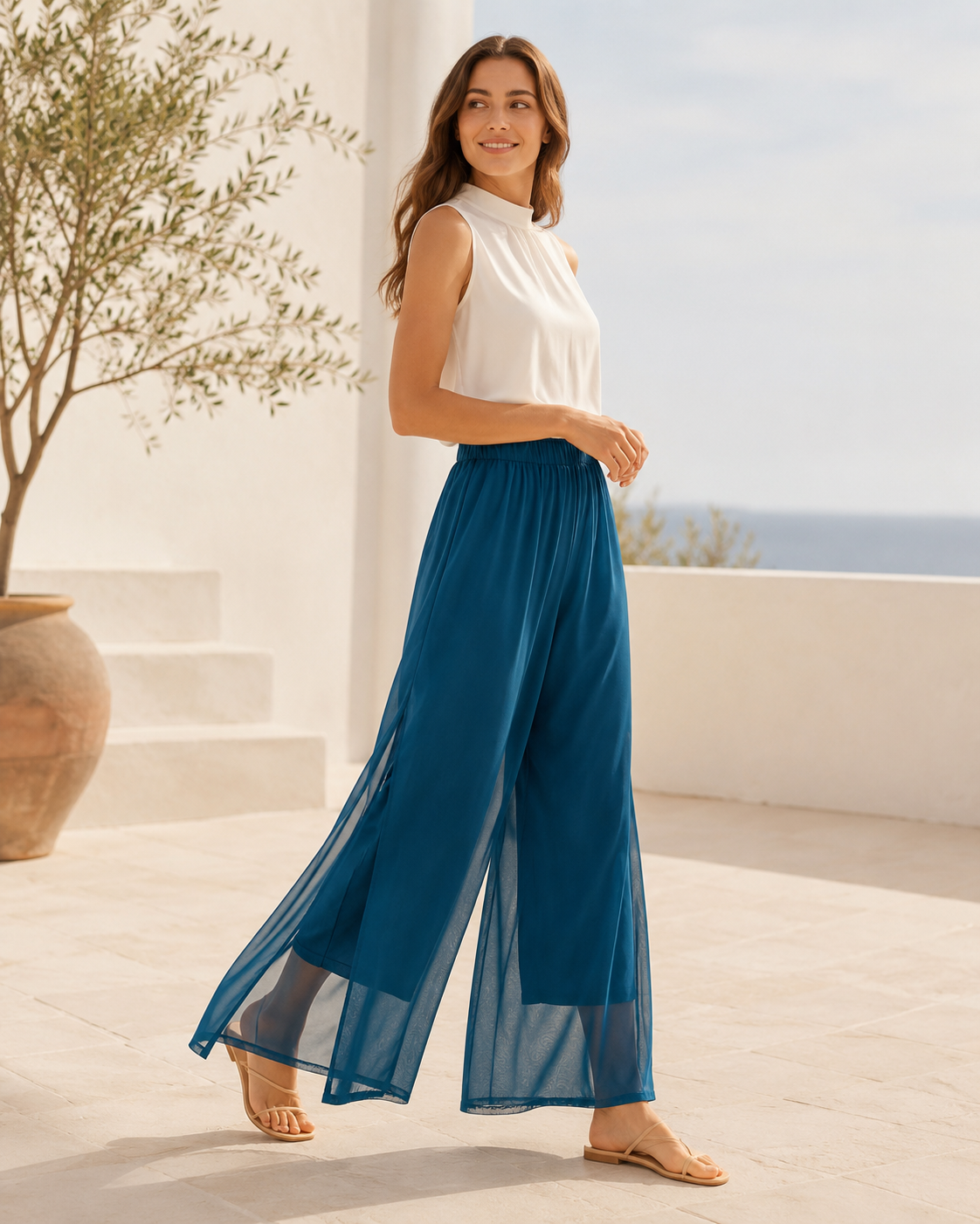 Pantalon Large Fluide en Maille pour Femme – Coupe Ample et Légère