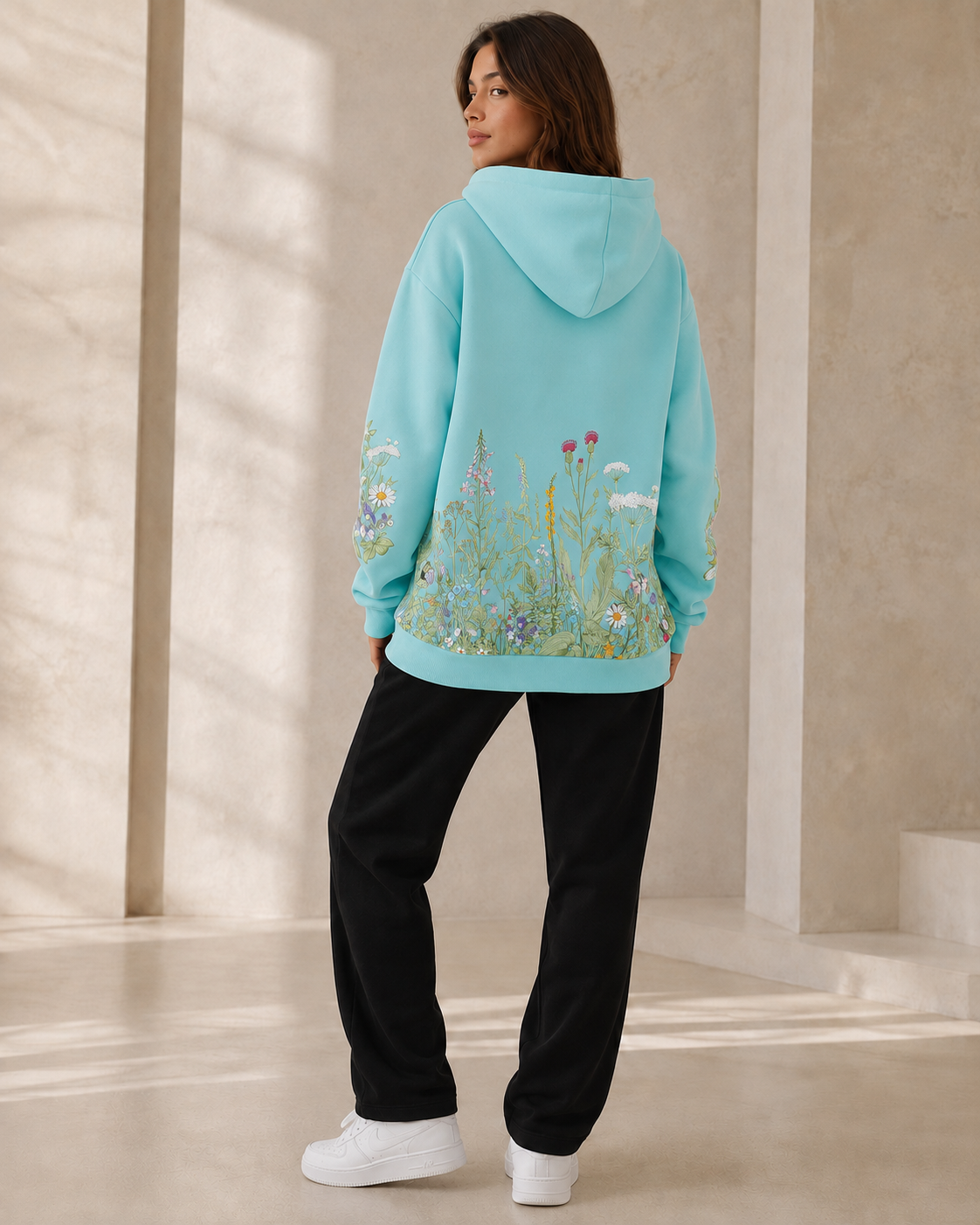 Sweat à Capuche Oversize Femme à Imprimé Floral