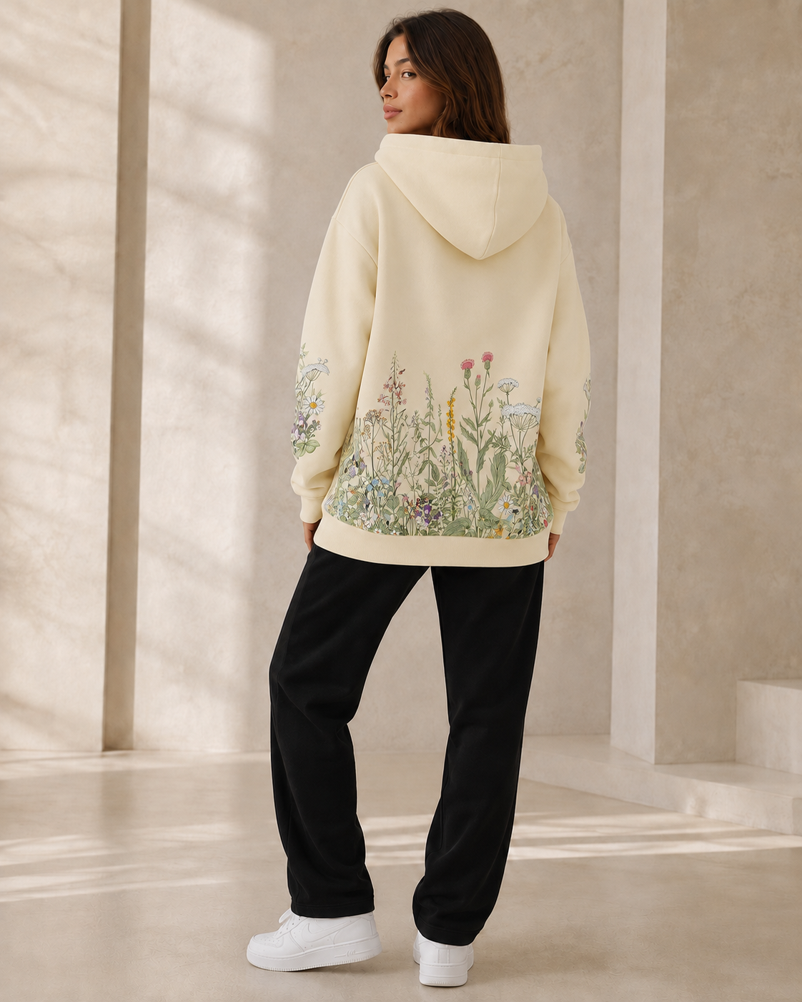 Sweat à Capuche Oversize Femme à Imprimé Floral