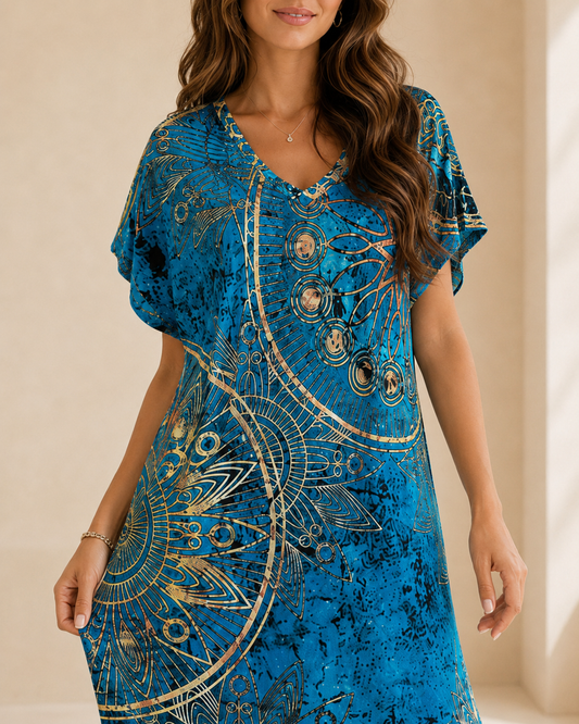 Robe Longue Bohème Céleste – Coupe Fluide à Motifs Mandala