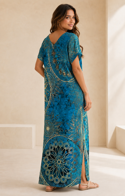 Robe Longue Bohème Céleste – Coupe Fluide à Motifs Mandala