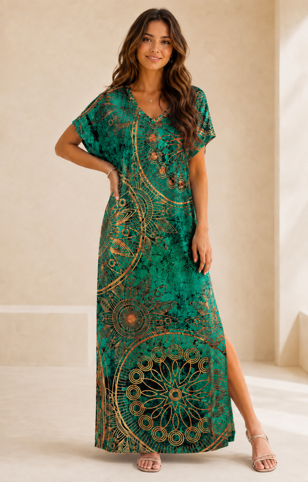 Robe Longue Bohème Céleste – Coupe Fluide à Motifs Mandala
