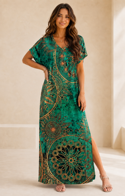 Robe Longue Bohème Céleste – Coupe Fluide à Motifs Mandala