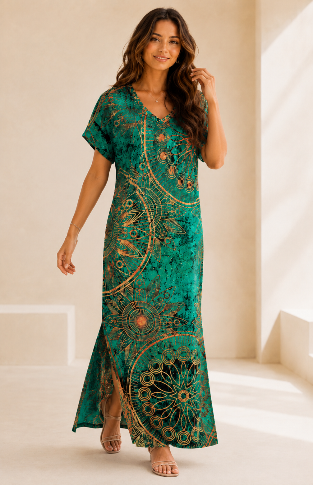 Robe Longue Bohème Céleste – Coupe Fluide à Motifs Mandala