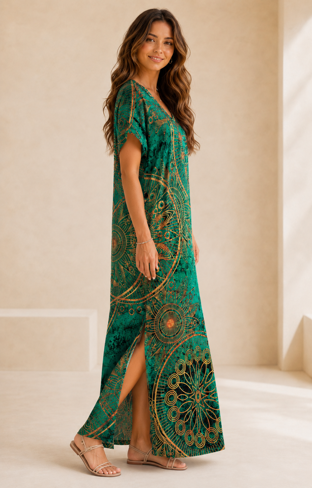 Robe Longue Bohème Céleste – Coupe Fluide à Motifs Mandala