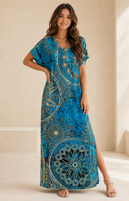 Robe Longue Bohème Céleste – Coupe Fluide à Motifs Mandala